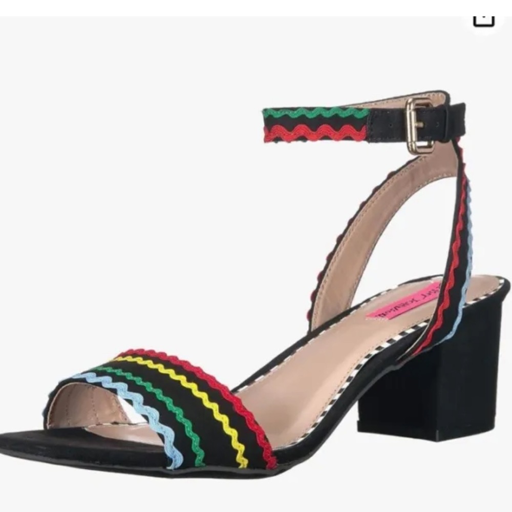 NIB Betsey Johnson Farrah Heeled Multicolor Black Sandals Size 8M